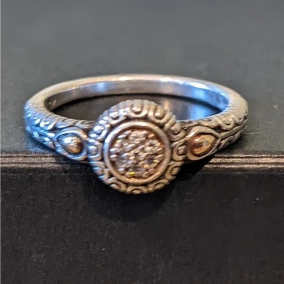 John Hardy Elegant Sterling Silver Ringw/ paved diamonds &14k gold accents